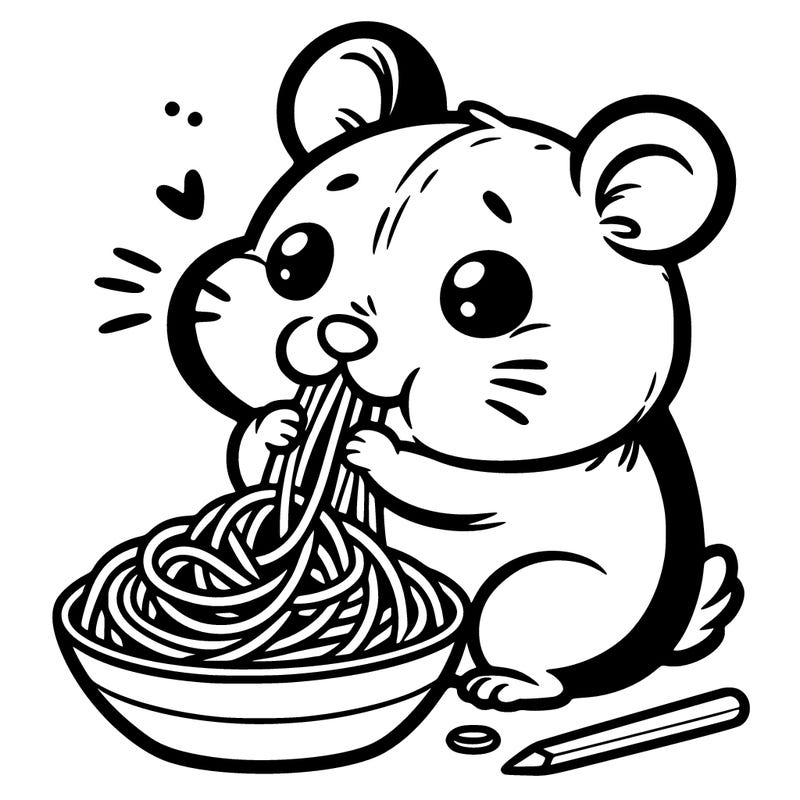 hamster eating spaghetti