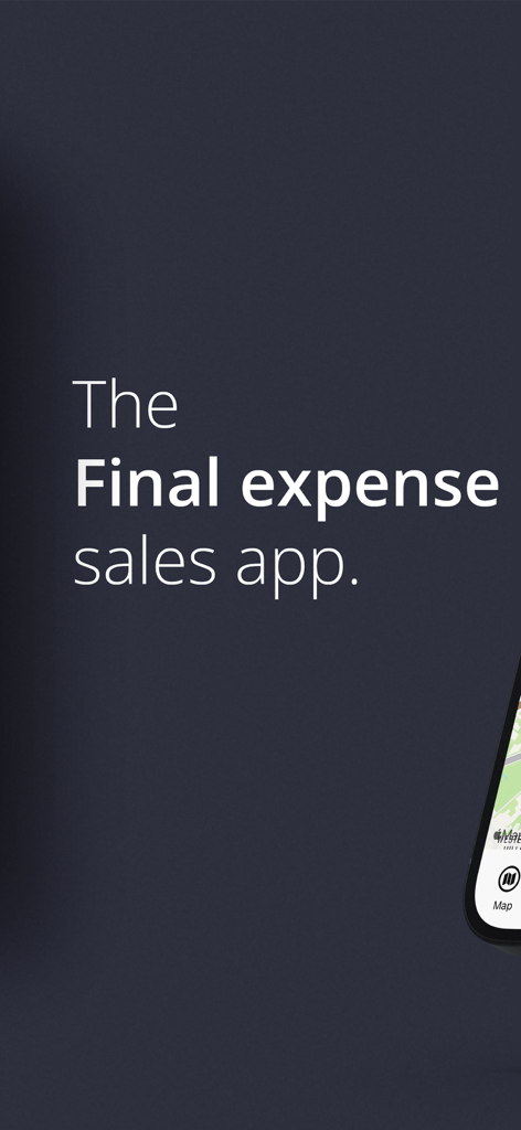 Schermata promozionale di Knock It Pro con testo per l'app di vendita di assicurazioni funebri