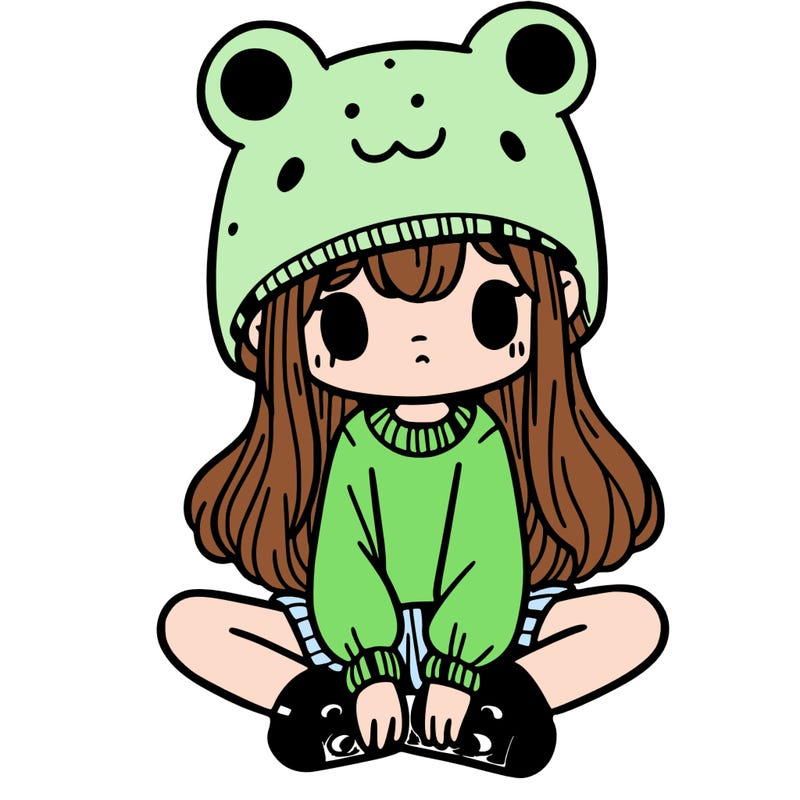 a girl wearing a frog hat and some frog socks