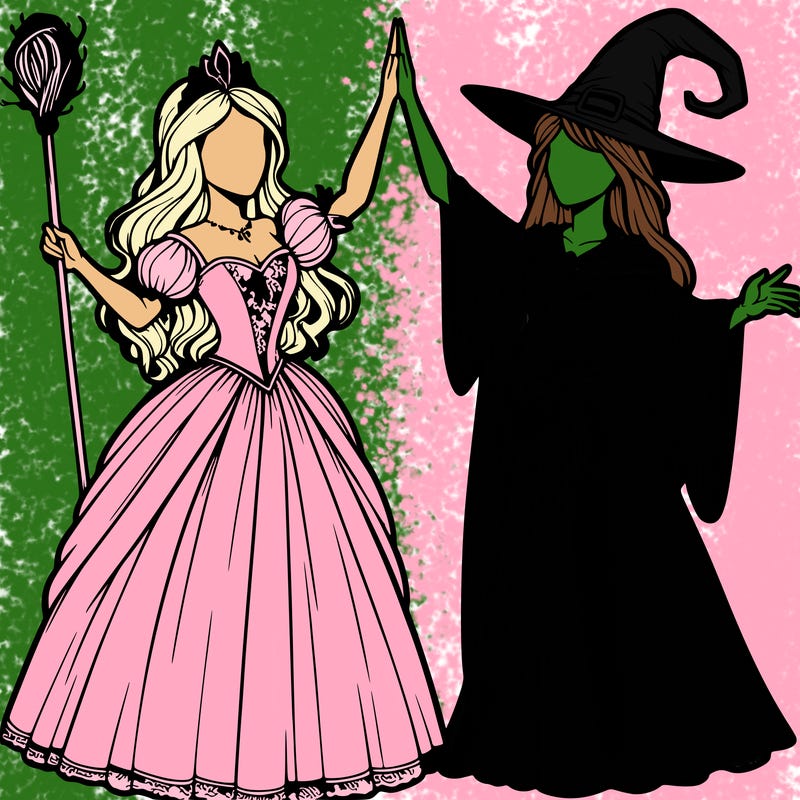 detailed realistic split of a princess and a witch