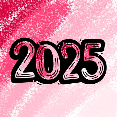 one line scrawled numbers sketch design “2025”