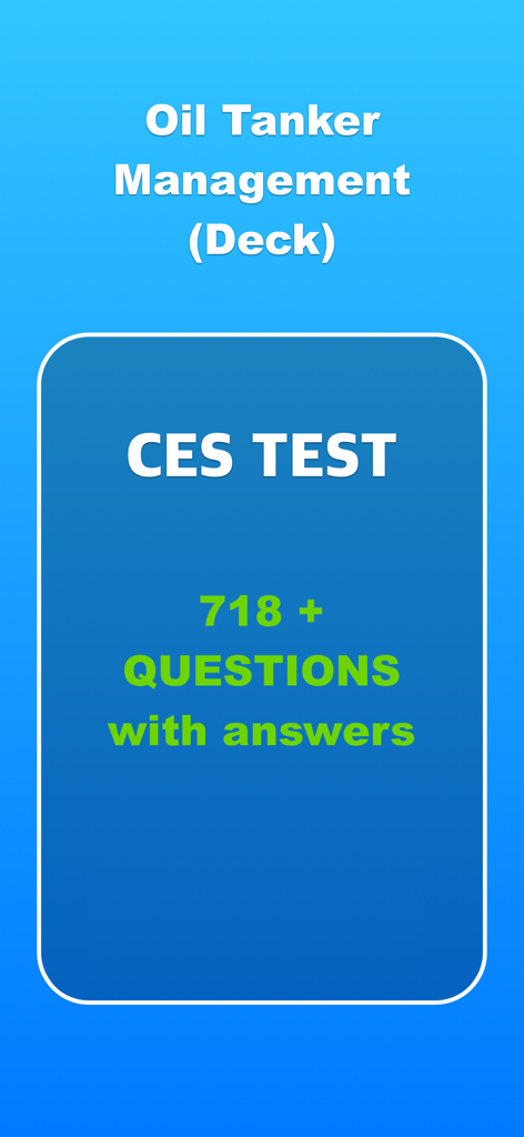 Oil Tanker Management Deck app screen displaying CES test with over 718 questions and answers