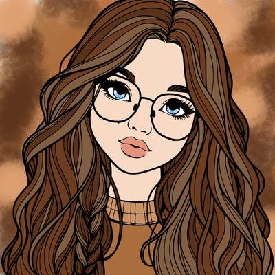 girl with long hair and freckles and glasses realistic