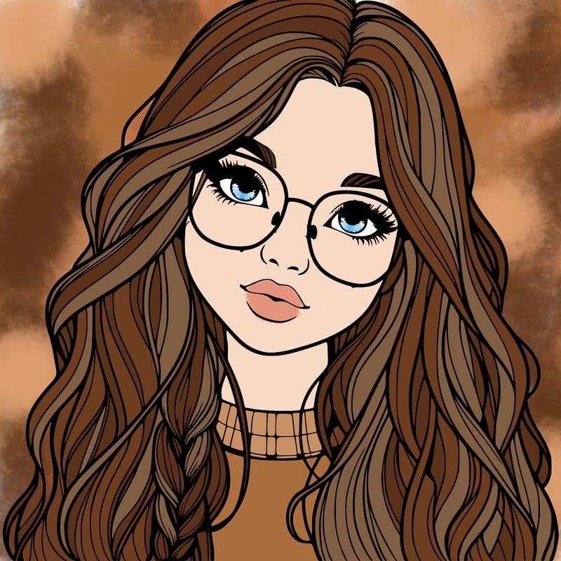 girl with long hair and freckles and glasses realistic