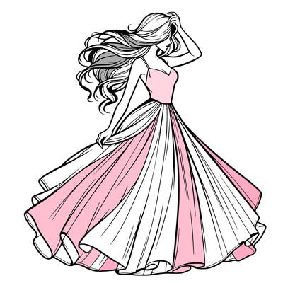 realistic woman with dress flowing in the wind