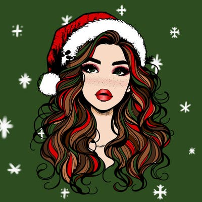 realistic christmas girl with wavy hair and lips