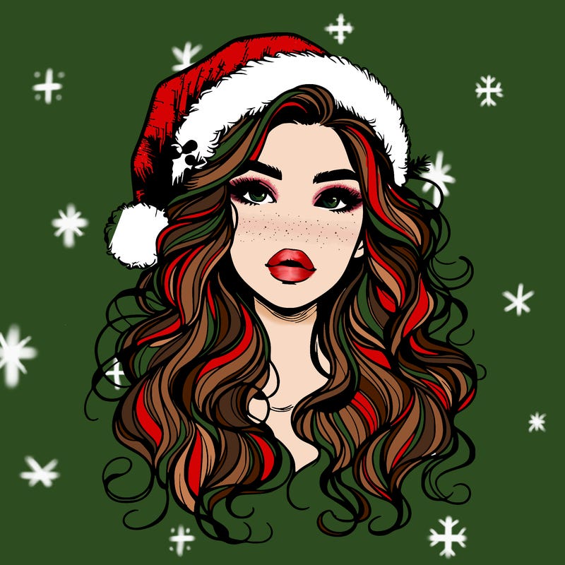 realistic christmas girl with wavy hair and lips