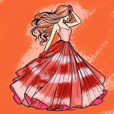 realistic woman with dress flowing in the wind