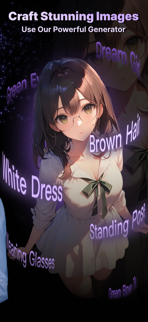 Siya - AI Soulmate - A screenshot of the Siya AI Soulmate app showcasing its powerful image generator for creating custom anime characters with various traits.