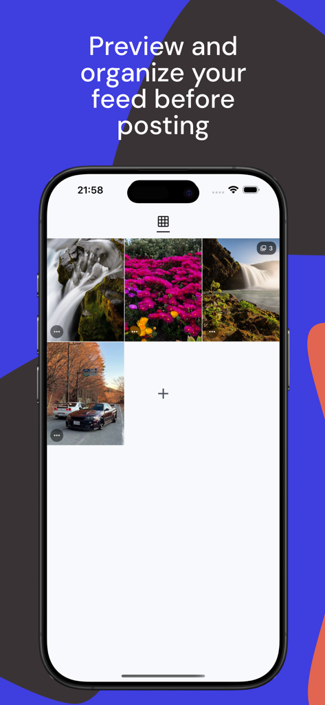 InstaGrid - Preview de Grid - Smartphone screen showing the InstaGrid app interface to preview and organize a photo grid