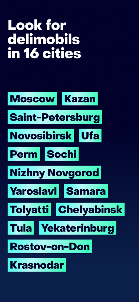 List of 16 Russian cities where Delimobil carsharing services are available