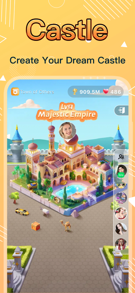 A screen showing the virtual castle building feature in the Haza voice chat app