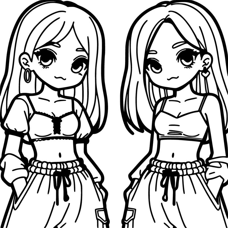 two girls with crop top with baggy pants