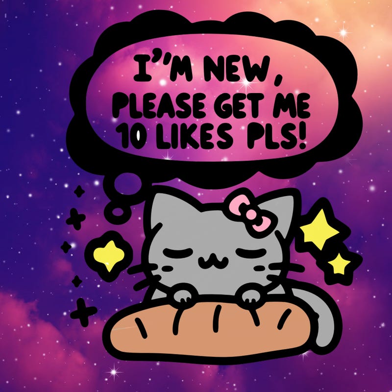 kitty taking a nap dream talking and saying "i'm new, please get me at least 10 likes pls!!"