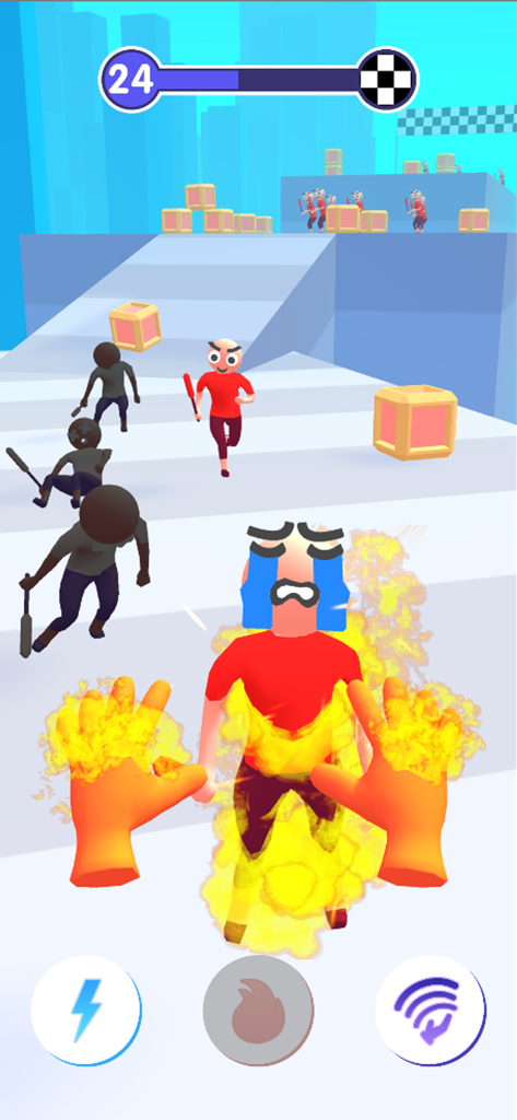 Elemental Master - First person view of using fire powers to defeat enemies in the Elemental Master mobile game