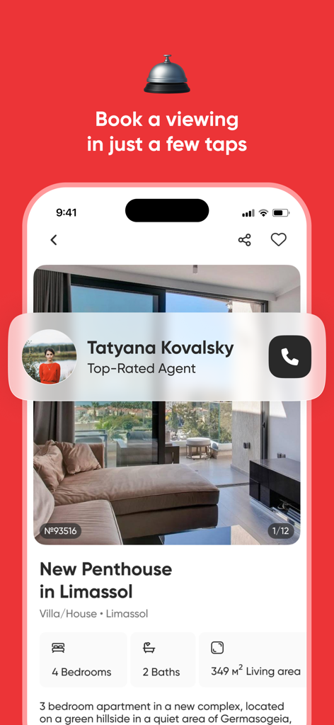 DOM Real Estate app screen for booking property viewings in Cyprus