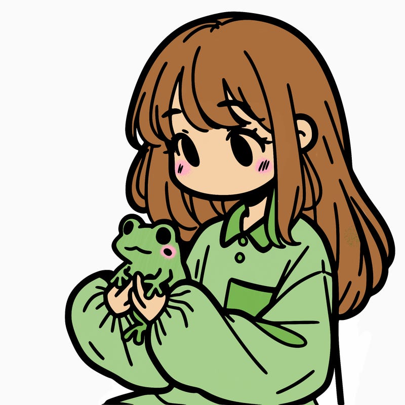 girl with long hair and a oversized shirt. and she is holding a frog