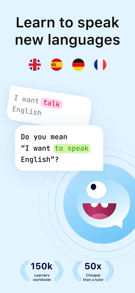 FalaBola: AI Language Learning - Screenshot of FalaBola app showing AI providing instant feedback and corrections for language learners.