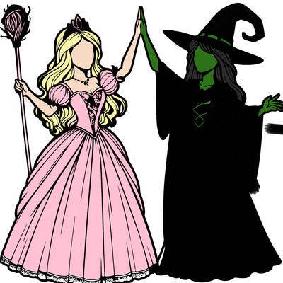 detailed realistic split of a princess and a witch