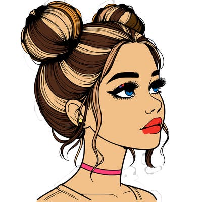 realistic girl with buns on the top of her head