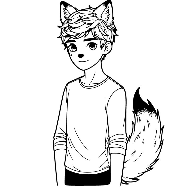 realistic teen boy with wolf ears and wolf tail