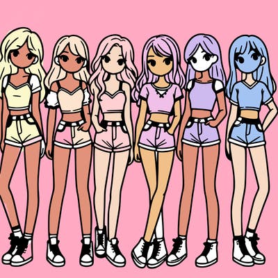 a group of girls wearing crop tops and shorts