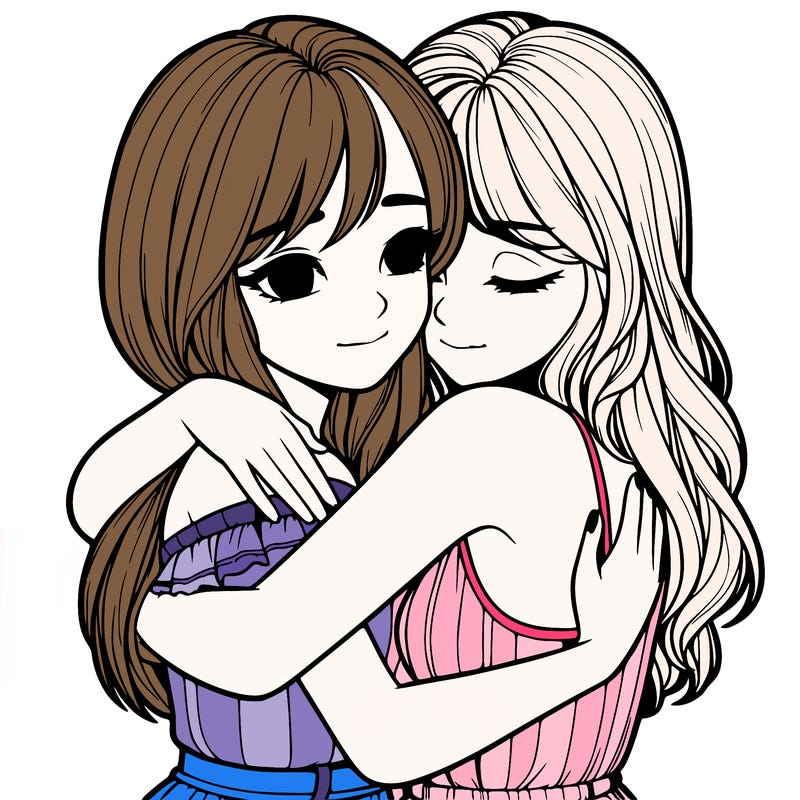 realistic girls hugging