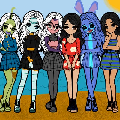 a group of girls realistic