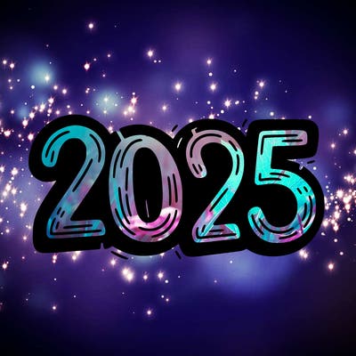 one line scrawled numbers sketch design “2025”