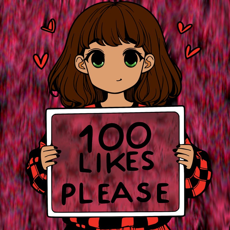 a girl holding a sign saying 100 likes please