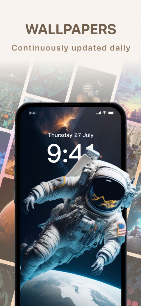 Aesthetic astronaut wallpaper on an iPhone screen from the Widget Lab app