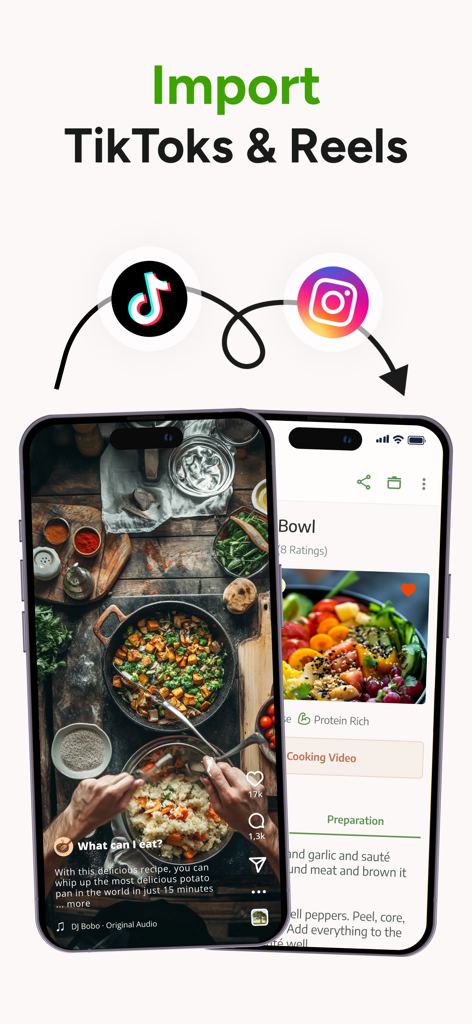 Importa TikToks y Instagram Reels a tu recetario digital personal