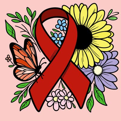 cancer awareness symbol with flowers and butterflies