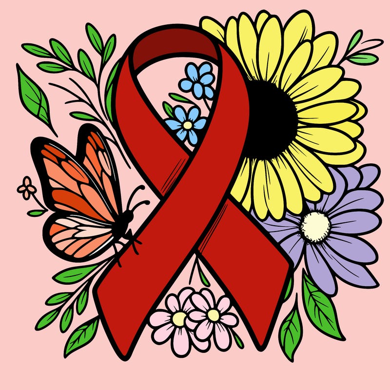 cancer awareness symbol with flowers and butterflies