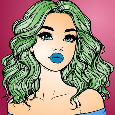realistic girl with wavy hair and lips