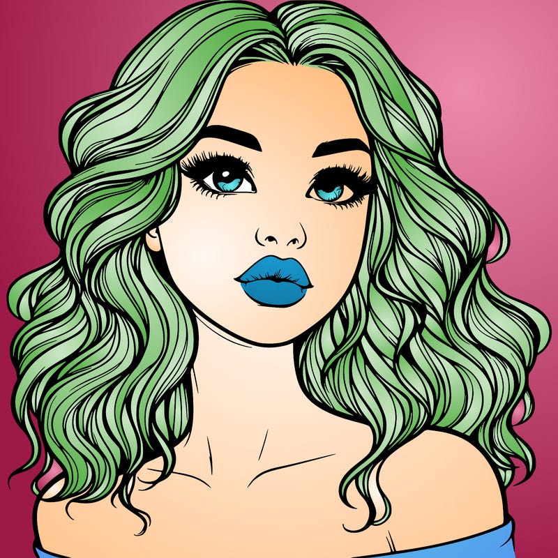 realistic girl with wavy hair and lips