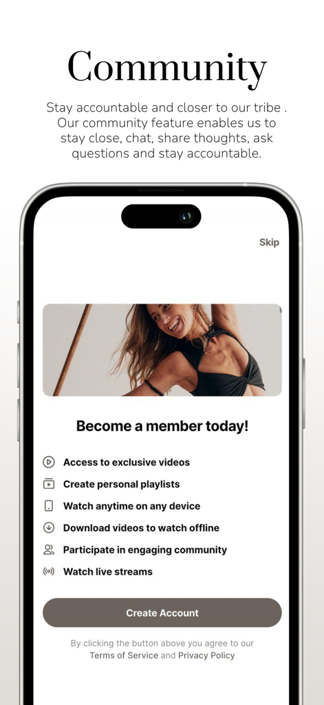 Membership and community signup screen for Swan by Carolina app