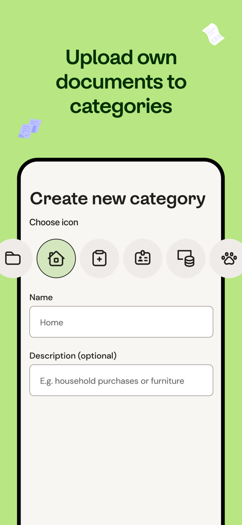 Interface for creating a new document category in the Kivra Suomi app