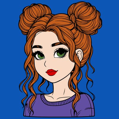 realistic girl with two buns in her hair