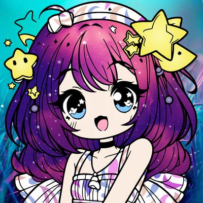 cute anime girl with star accessories