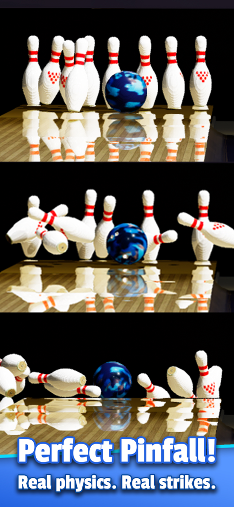Bowling Unleashed simulator showing realistic bowling ball strike physics