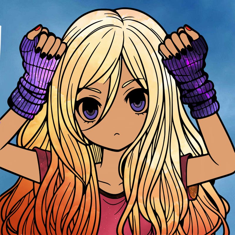 long haired girl with fingerless gloves