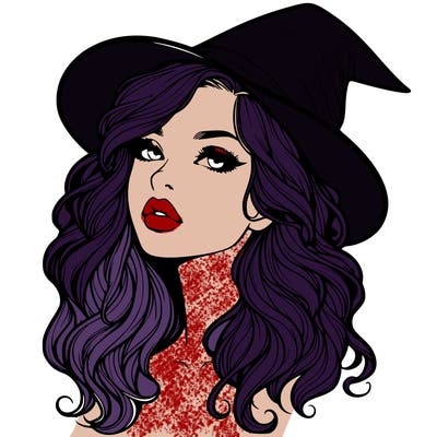 realistic witch girl with wavy hair and lips