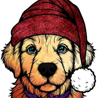 realistic dog with a christmas hat