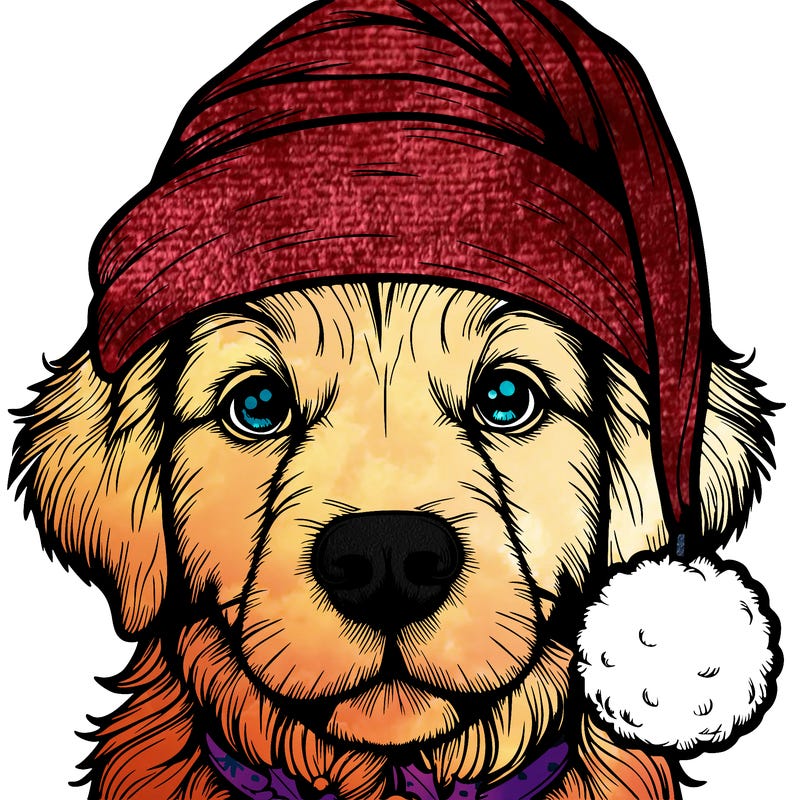 realistic dog with a christmas hat