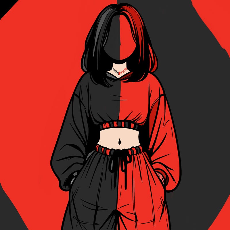 realistic girl faceless with baggy pants and a crop top