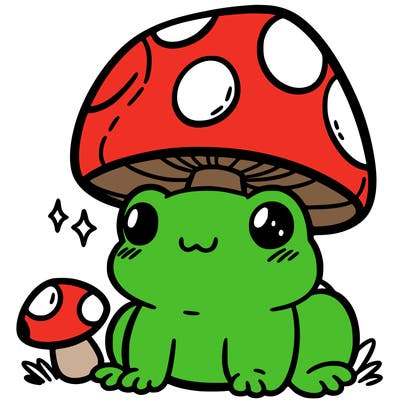 a cute frog with a mushroom hat