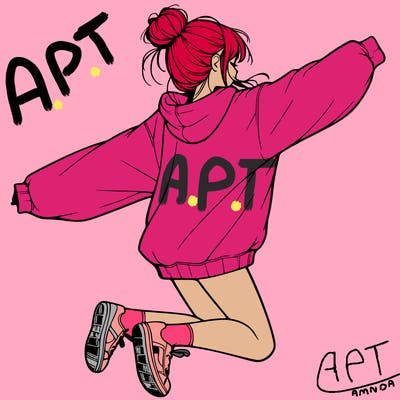realistic girl jumping with a bun and oversized sweatshirt