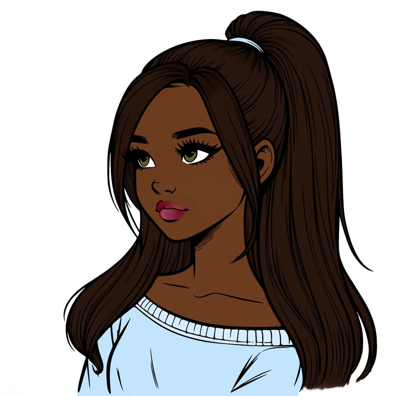 realistic girl with a high ponytail