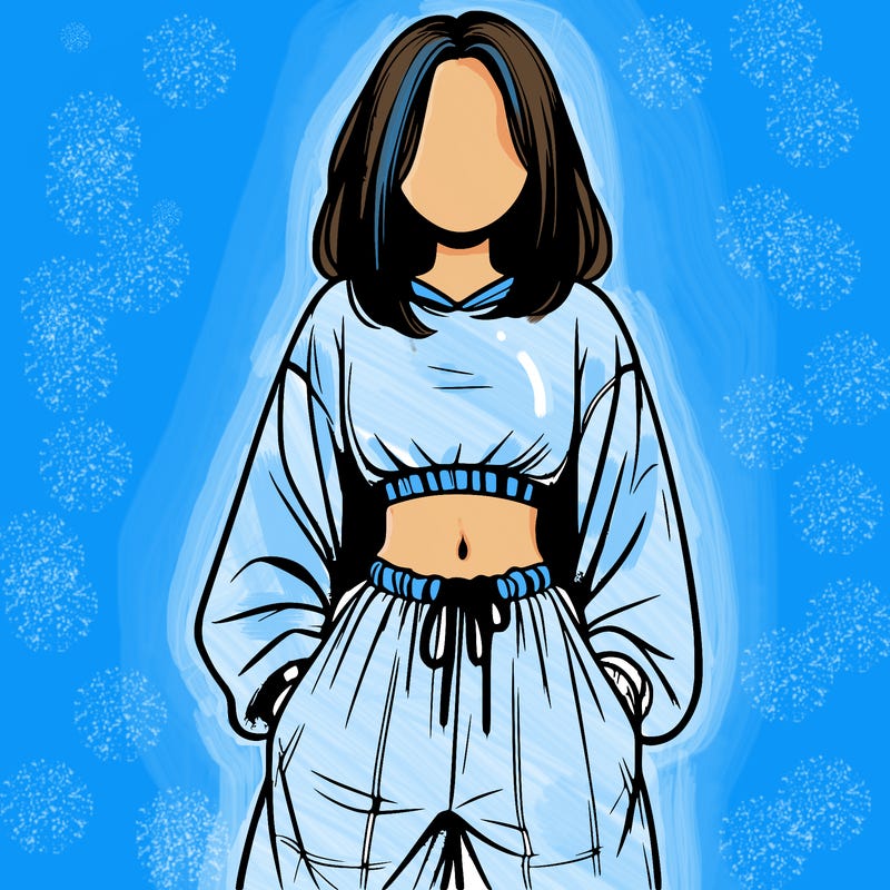 realistic girl faceless with baggy pants and a crop top